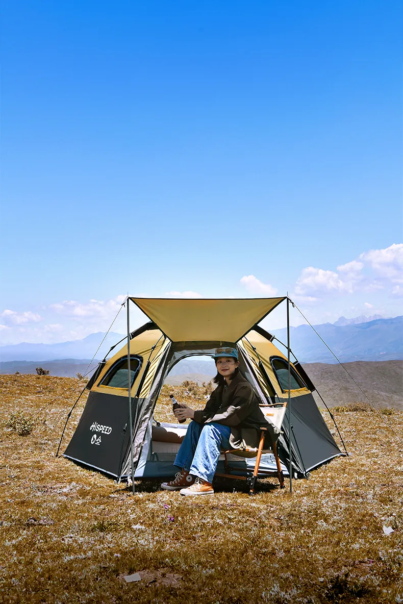 Double-Layer Hexagon Tent in Brown, product photo