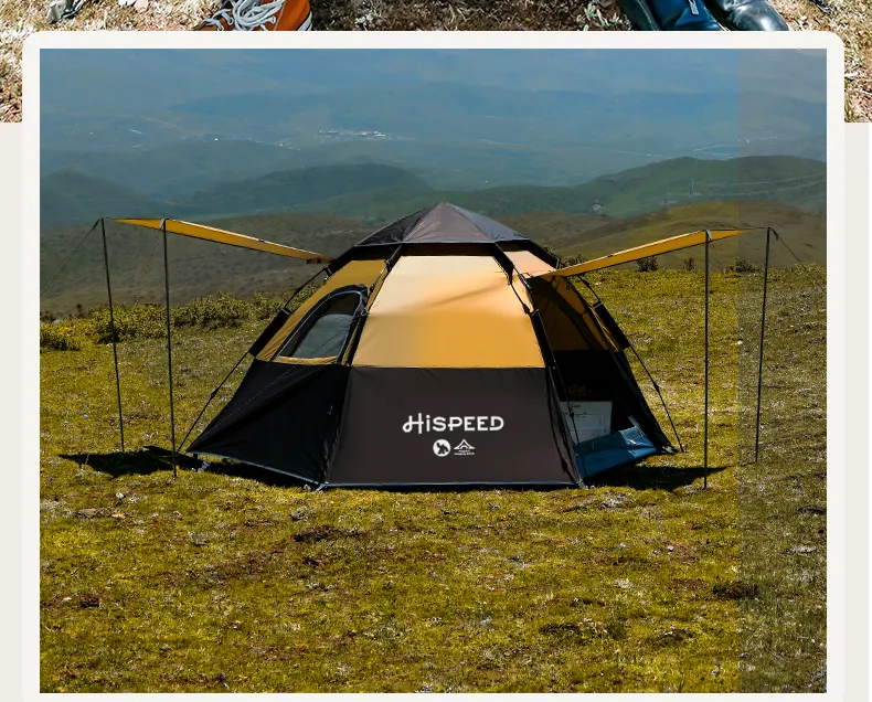 Double-Layer Hexagon Tent in Brown, product photo