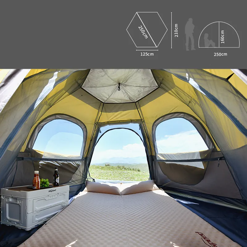 Double-Layer Hexagon Tent in Brown, product photo