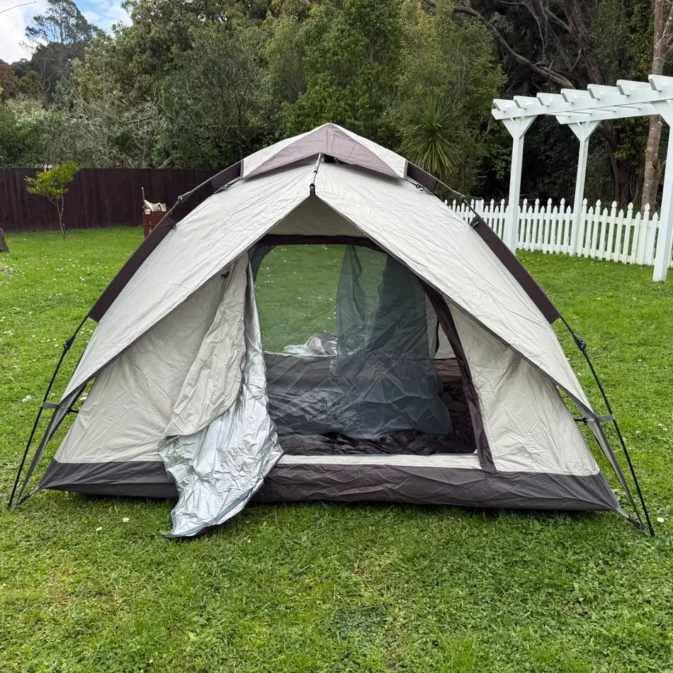 Quick-Pitch Dome Tent set up in an Auckland backyard